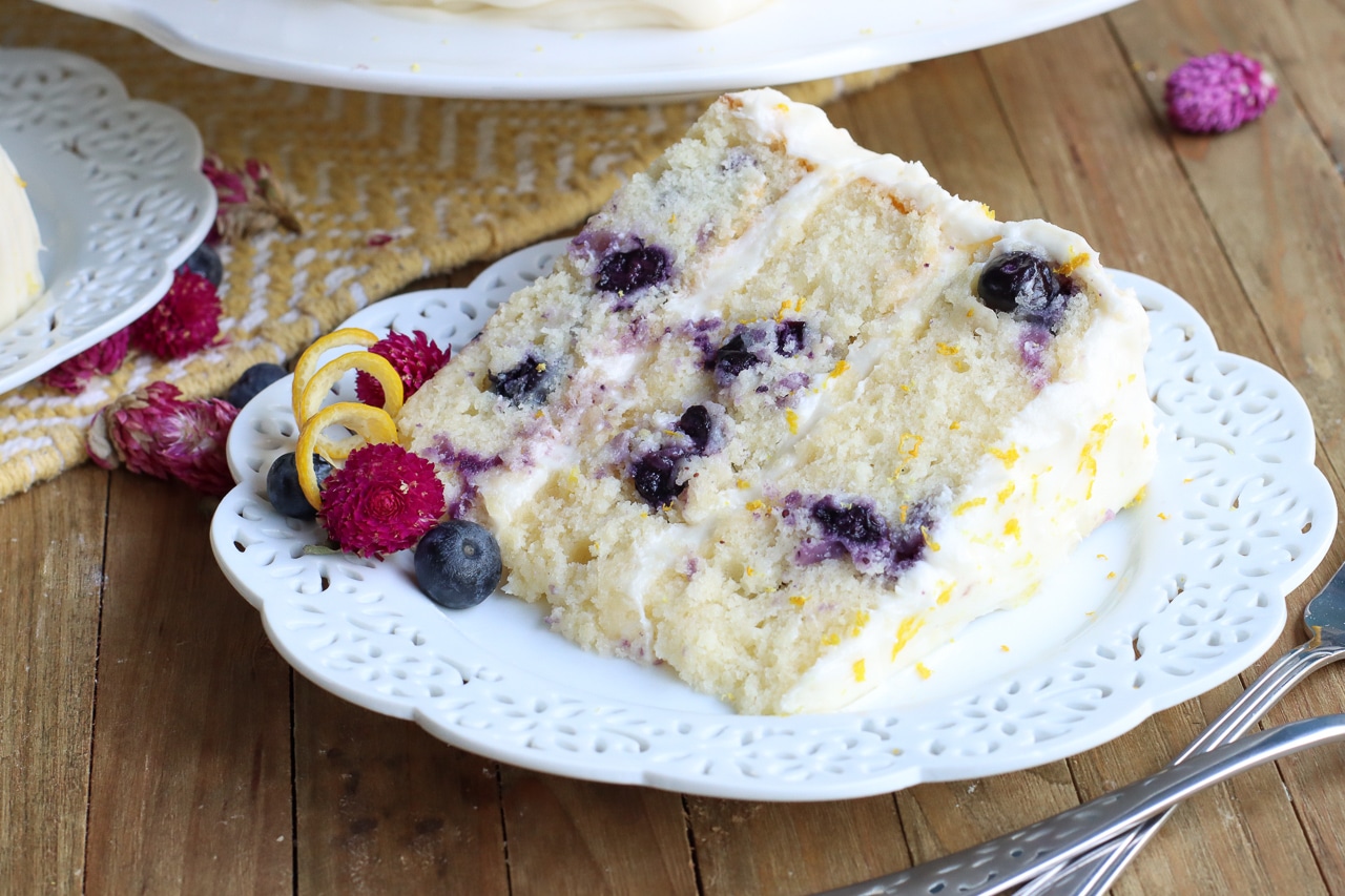 Lemon blueberry cake with cream cheese frosting